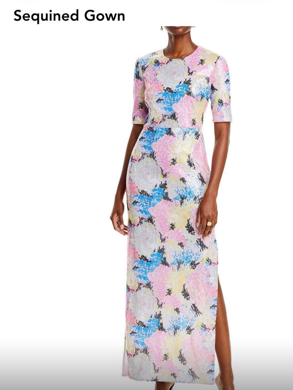 Rosetta Getty Pastel Floral Sequin Maxi Dress